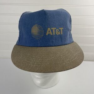 Vintage AT&T Blue Denim Trucker Hat Flat Brim Snapback USA Made Cap
